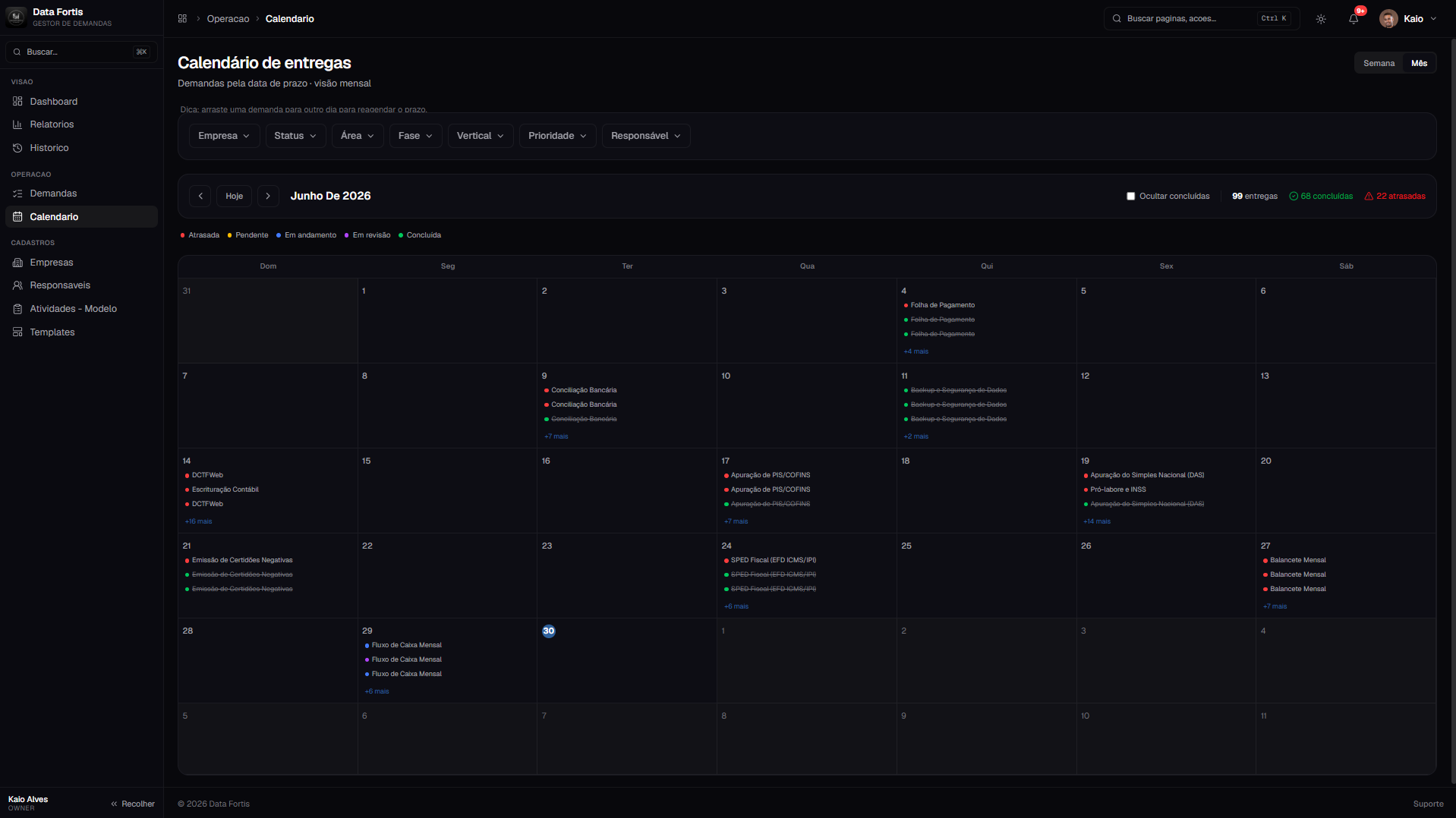 Gestor de Demandas — Calendario — dark