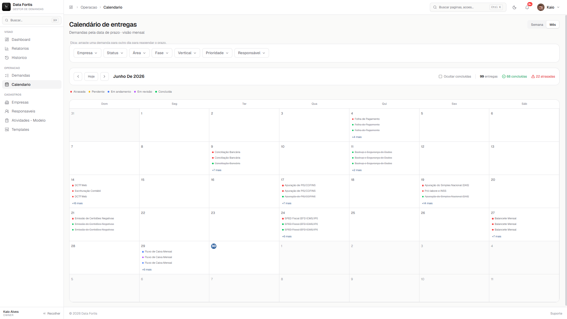 Gestor de Demandas — Calendario — light